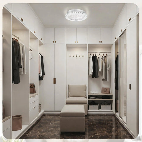 Crystal Ceiling Light Fixture LED Dimmable 11 Inch Flush Mount With 3 Color Temperatures 3000K 4000K 5000K in a cloakroom