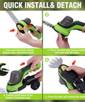 Steps to attach and detach blades for Cordless 2-In-1 Grass Trimmer And Hedge Cutter With 44.5-Inch Extension Pole, 2Ah Battery, 7.2V Power