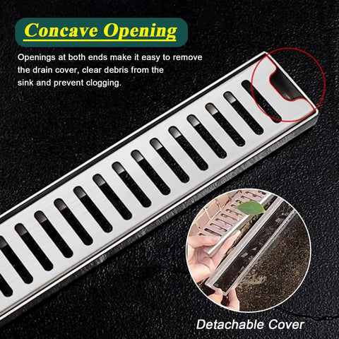Rock Solid 304 Stainless Steel Deck Drain Grates showing concave opening for easy removable grid design, ideal for patios.