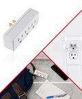 Three Outlet Wall Tap Power Extender For Home And Office Grounded 3 Prong Indoor Rated UL Listed Adapter Space Saving Horizontal Design
