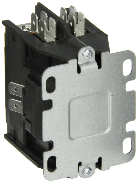Compact yet heavy duty definite purpose contactor with 40A inductive rating, 24VAC coil, DPST NO DB, front view