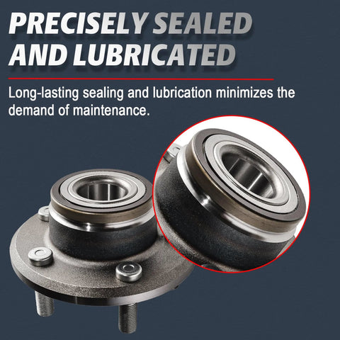 Front Wheel Bearing Hub Replacement For Dodge Challenger Charger Magnum And Chrysler 300 RWD 5 Lug ABS Encoder Drop In Replacement Fits 2005 2014 Models, showing two hubs with precise sealing.
