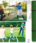 12 X 6 Ft Baseball Softball Batting Mat With Inlaid Home Plate And 5 mm Non Slip Backing, Ultra Dense Turf in use and rolled up