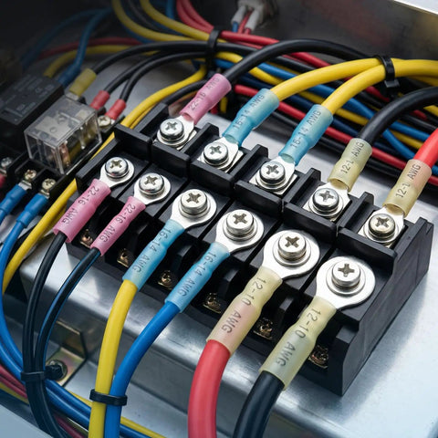 Close-up of assembled 1622 Piece Heat Shrink Wire Connector Kit With T Tap No Splice Joints Solder Seal Terminals in use