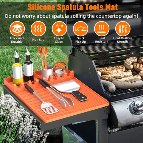 Premium Silicone Grill Mat Sixteen By Eleven Point Five Inches For Griddle Grillin Spatula Mat With Utensils