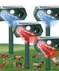 Solar Powered Ultrasonic Animal Repeller Pro Defense For Garden And Yard Deterrent Scares Deer Raccoon Squirrel Cats Rabbits Skunk With Motion Sensor Light IP65 Weatherproof Outdoor Protector, green stake-mounted units