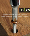 Self Tapping Brown Head Wood Screws Kit 120 Pieces Philips Flat Head Assorted Sizes One Half Inch, Three Quarter Inch, One Inch For DIY Projects And Quick Home Fixes Perfect For Cabinets, Furniture, Shelves And General DIY Repairs For Woodworking And. brown flat-head screw in wood
