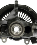 Front Driver Side Loaded Steering Knuckle For Select Honda Models Prepressed Assembly viewed from the front, showcasing its design.