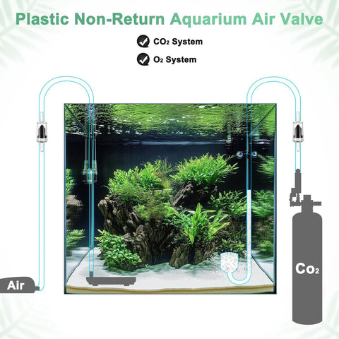 M METERXITY aquarium air valve kit: stainless steel 1-way valve, 2 plastic check valves, and 2 suction cups for CO2 system