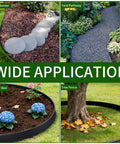 Wide application of No Dig Garden Edging Kit with 100 ft flexible tool-free border for lawn border, yard pathway, flower bed, and tree fence.