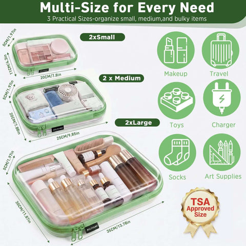 Clear Hard Shell Zipper Case And Mini Pouch Set To Keep Your Daily Stash Organized With Tough Rigid Construction And Slick Stackable Design For Hassle Free Travel Packing And Easy Access Without Ever Messing Up Bags, multi-size organizer for makeup and travel.