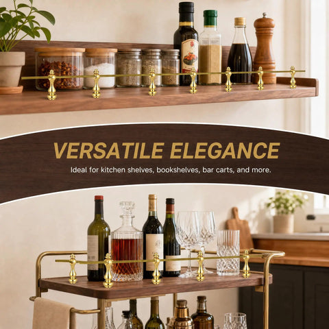 16 Piece Brass Railing Spindle Kit With Screws, Dead Easy Install Decorative Shelf Brackets, Dope Gold Finish Furniture Connectors, Solid Metal Posts That Turn Heads On Any Cabinet Or Bar Cart Rack