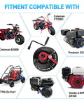 Diagram showing fitment compatibility of Upgraded Crank-Handle Pull Start Recoil Starter Assembly with various engines and vehicles.