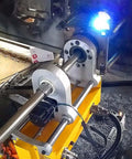 TECHTONGDA 110V portable line boring and welder on yellow base with dual steel rails and rotary bearings