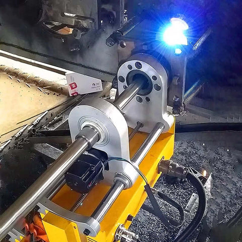 TECHTONGDA 110V portable line boring and welder on yellow base with dual steel rails and rotary bearings