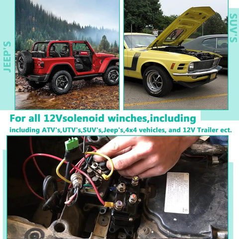 12V 250A Winch Solenoid Relay Contactor Replacement For ATV UTV 2000 To 5000 Lbs Winches With Six Protective Caps installation