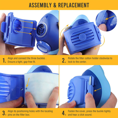 Reusable Half Face Respirator Mask With 6 Filter Pads 2818 Food Grade Silicone Dust Mask assembly instructions.