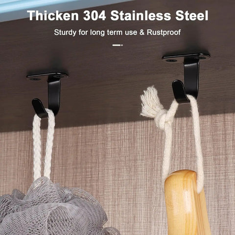 Sturdy Screw Mounted Ceiling Hooks Matte Black Built To Last Heavy Duty Stainless Steel 304 Rustproof Under Shelf Towel Robe Clothes Hangers For Bathroom Kitchen Cabinet Garage 10 Pack