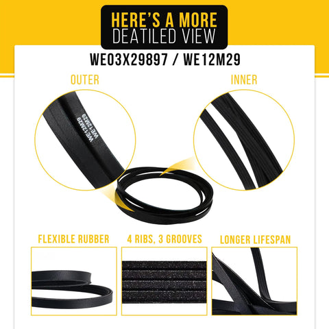 Durable Heavy Duty 89.5 Inch Dryer Belt Replacement For GE Whirlpool Hotpoint Kenmore with flexible rubber ribs WE03X29897 WE12M29