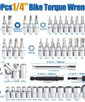 50 Piece Master Bike Torque Wrench Set With One Quarter Inch Drive, 10 To 230 Inch Pound Range, Micro 0.1 Nm Precision Kit