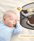 Sleepy baby under Flush Mount Caged Ceiling Fan With Lights And Remote Control, Farmhouse Bladeless Style Low Profile Ceiling Fan