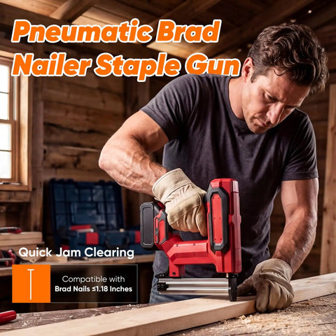 Gutsy Heavy Duty Cordless Nail And Staple Gun, Makita 21V Battery Compatible, user fastening wood with brad nailer