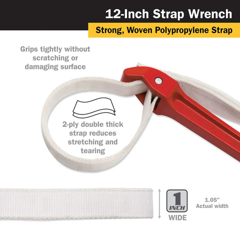 12 Inch Strap Wrench With 34 Inch Strap Length And 1.05 Inch Width Tough As Nails Build details on polypropylene strap