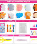 Kids Sewing Kit For Beginners With 10 Easy DIY Felt Animal Projects And Guiding Book, includes felt pieces, threads, needles, scissors.