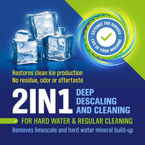 Ice Machine Cleaner Tablets 20 Count 2in1 Descaler And Cleaner Pro Grade Extra Strength 16g Dual Action For Countertop Nugget Portable And Commercial Ice Makers Nickel Safe, 2in1 deep descaling cleaner graphic