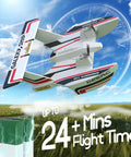 Amphibious RC Plane For Water Land And Air, 3 Channel Remote Control Glider With Dual Batteries flying over a grassy field