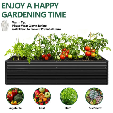 Deep 24 Inch Galvanized Raised Garden Bed Kit For Outdoor Planting Large Planter Box For Flowers Vegetables And Herbs Deep Root Design Baseless Ground Level Raised Bed Garden Black with tomatoes