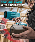 Man holding Cordless Leaf Blower 18V Compatible Portable Dust Cleaner High Speed 800000RPM Handheld Turbo Jet Blower