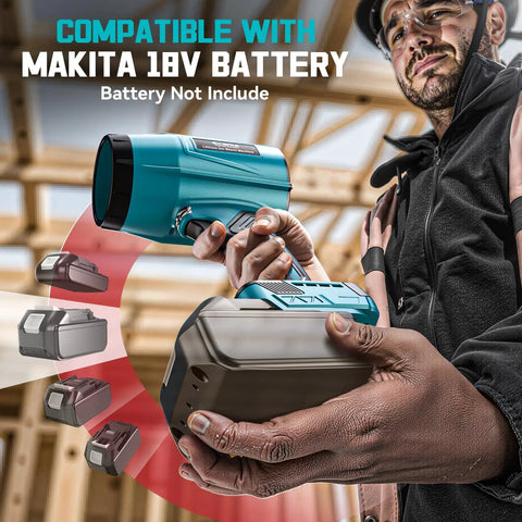 Man holding Cordless Leaf Blower 18V Compatible Portable Dust Cleaner High Speed 800000RPM Handheld Turbo Jet Blower