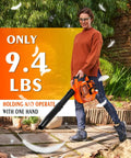 Person using Gas Leaf Blower 26cc Handheld with Beast Power, 180 MPH Wind and 380 CFM, Lightweight 2 Cycle Engine in yard