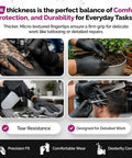 Tough As Nails Black Nitrile Gloves With Top Tier Chemical Resistance And Advanced Tear Protection For Law Enforcement Medical Labs And Industrial Settings Built Different Smooth Grip Technology, used in tattooing, gardening, cleaning, and hair cutting.