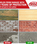 Heavy Duty Water Repellent Concentrate Makes Ten Gallons Deep Penetrating Sealant For Wood Concrete And Masonry Surfaces shows before and after images of wood and brick treatment.