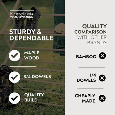 Quality comparison graphic showcasing Badass Professional Grade Solid Maple Clothes Drying Rack features and performance.