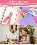 Grab And Go Four Piece One Quarter Inch Hole Punch Set With Circle Heart Star Triangle Shapes And Soft Grip Handles in use for crafting and scrapbooking, showing versatility for classroom and office projects.