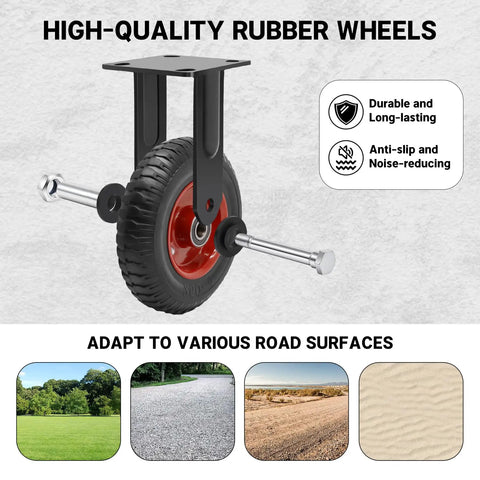 8 Inch Outdoor Heavy Duty Caster Wheels Set Of Two Badass Rubber Castors With Brake 1100 Lbs Load Capacity showcasing a rubber wheel with steel plate.
