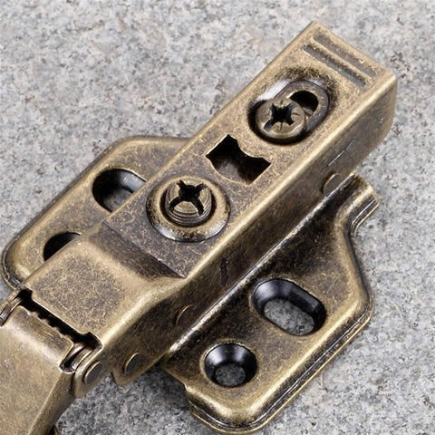 Close-up of Soft Close Cabinet Hinges 2 Pack With Hydraulic Dampers For Cabinets in brass finish showing mounting detail.