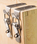 Installed Eight Pack Stainless Steel 90 Degree Spring Toggle Latches With Clasp Buckle Lock Mounting Screws Included on wood box.