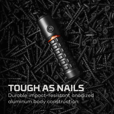 Torchy 2K Rechargeable Pocket Flashlight With 2000 Lumens, 5 Light Modes, on black screws