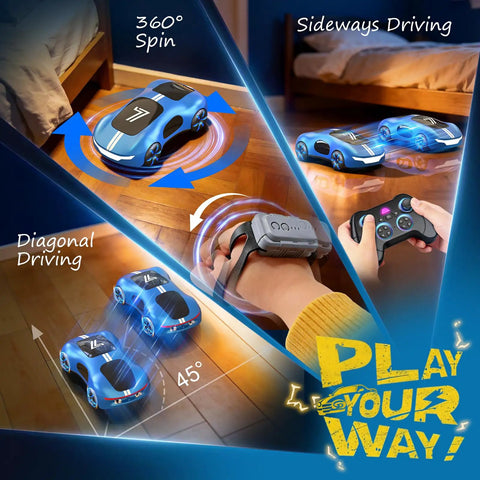 Gesture Sensing RC Car With 2.4GHz Remote And Wrist Control, 360 Degree Spins, Diagonal Slides, LED Lights, Blue Toy