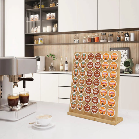 Bamboo Keurig K Cup Holder Organizer Holds 42 Pods For Coffee Bars Offices And Kitchens Large Countertop Display Rack Easy Assembly