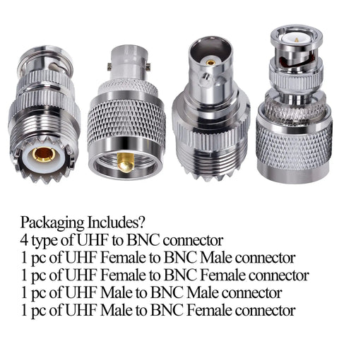 4 Pack UHF PL259 To BNC Coax Connector Kit With Gold Plated Copper And Nickel Brass Adapters For CB Radio Antennas