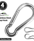 Heavy Duty 316 Stainless Steel Carabiners 3 Inch Spring Snap Hooks For Gym And Outdoor Use, Marine Grade Clip Pack Of 4