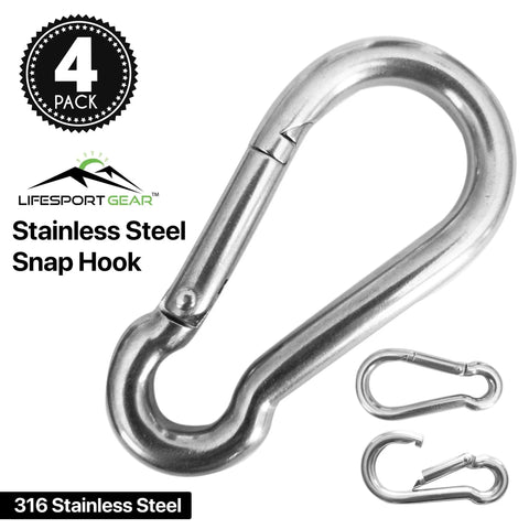 Heavy Duty 316 Stainless Steel Carabiners 3 Inch Spring Snap Hooks For Gym And Outdoor Use, Marine Grade Clip Pack Of 4