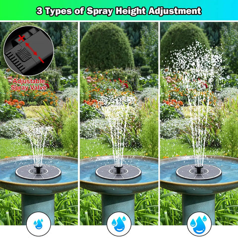 Sun Powered 3.5W Glass Solar Fountain With Swivel-Out Rods LED Lights 2000mAh Battery And 7 Nozzles Outdoor Bird Bath Water Pump