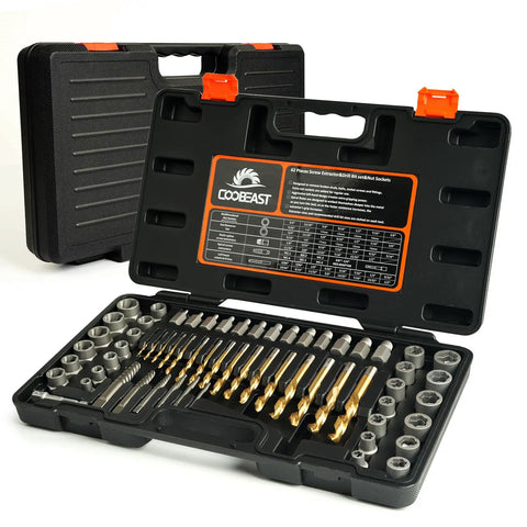 62 Piece Screw Extractor Set With Left Hand Drill Bits For Broken Nuts And Stripped Bolts Beast Heavy Duty Bolt And Nut Remover Kit open in case