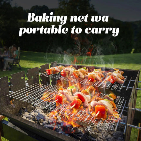 Disposable Grill Grates Set Of 10 For Outdoor Grills And Smokers Fits 11.8 By 15.7 Inch with meats and veggies over fire